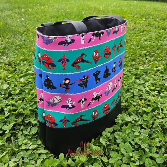 Cartoon Spider Animation Tote Bag Purse Vinyl Grocery Shopping Shoulder Tuesday - Picture 3 of 10